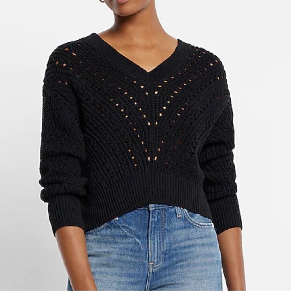 Express Black V-Neck Sweater  Pontelle Knit M